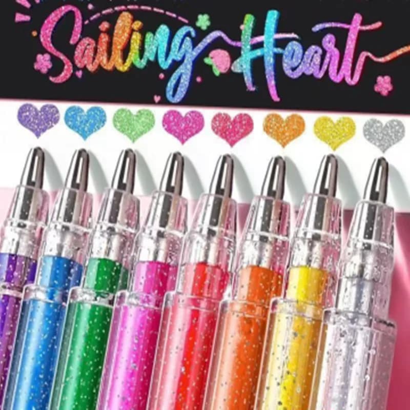 Set di Penne Gel Glitterate Scintillanti e Evidenziatori per Studenti, Agende e Diari, Colori Assortiti