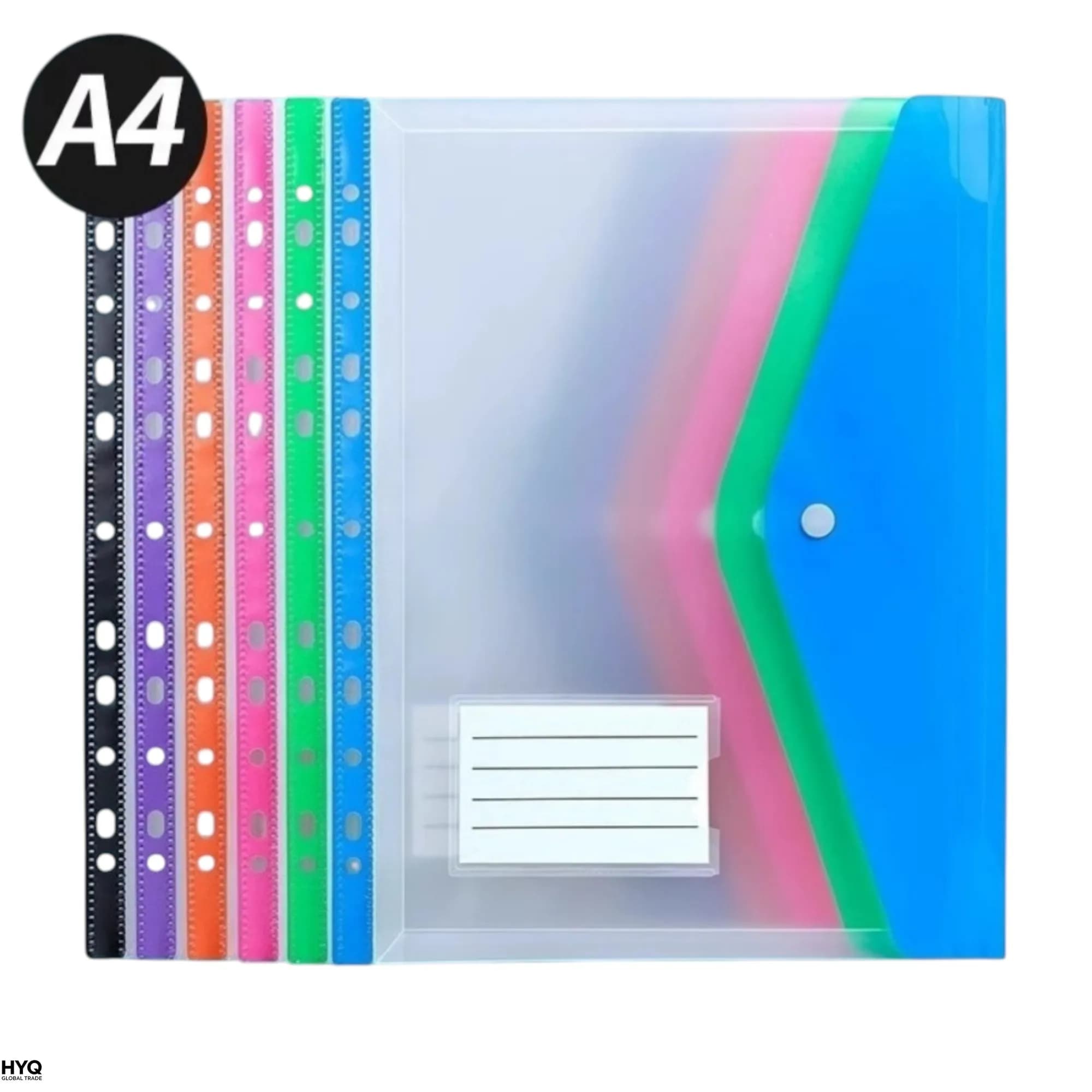 6 buste in plastica con chiusura adesiva e 11 fori, borsa espandibile per documenti con 2/3/4 anelli, formato A4, per scuola e ufficio
