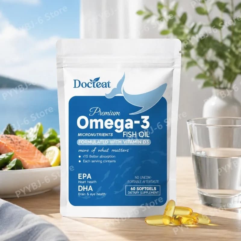 Olio di Pesce Premium Omega-3 con Vitamina D3 per il Benessere Cardiovascolare, Cognitivo e Visivo - 60 Softgel Integratore Alimentare