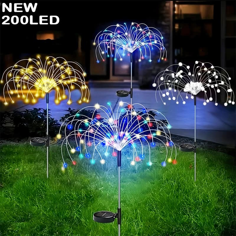 Luci solari da giardino Lampade da fuoco d'artificio per esterni impermeabili da 200 LED Lucine a filo di rame a LED Decorazione del giardino del percorso del prato