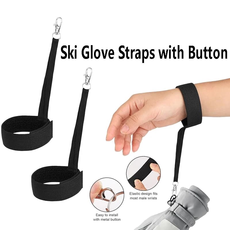Guanto da sci in nylon Guinzagli con cinturino in metallo Cinghie da polso Porta guanti Clip per imbracatura Addestramento Manette da sci per sport invernali sulla neve