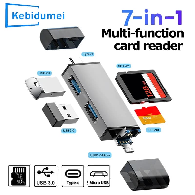 Lettore di schede multiple 7 in 1 USB 3.0 Tipo C a SD TF Scheda di memoria Flash Drive Adattatore OTG Scheda di memoria intelligente per PC Accessori per laptop