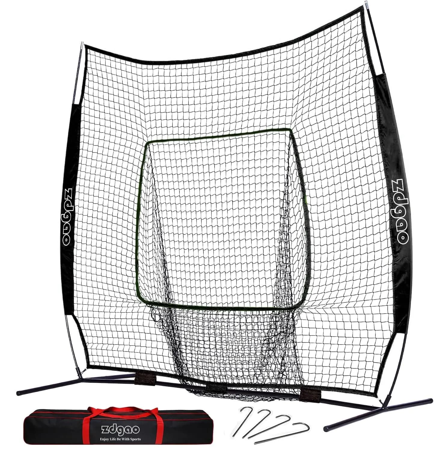 Baseball and softball training net 7x7 feet, portable, for bar and launch, with carrying bag, easy to mount, for all skill levels