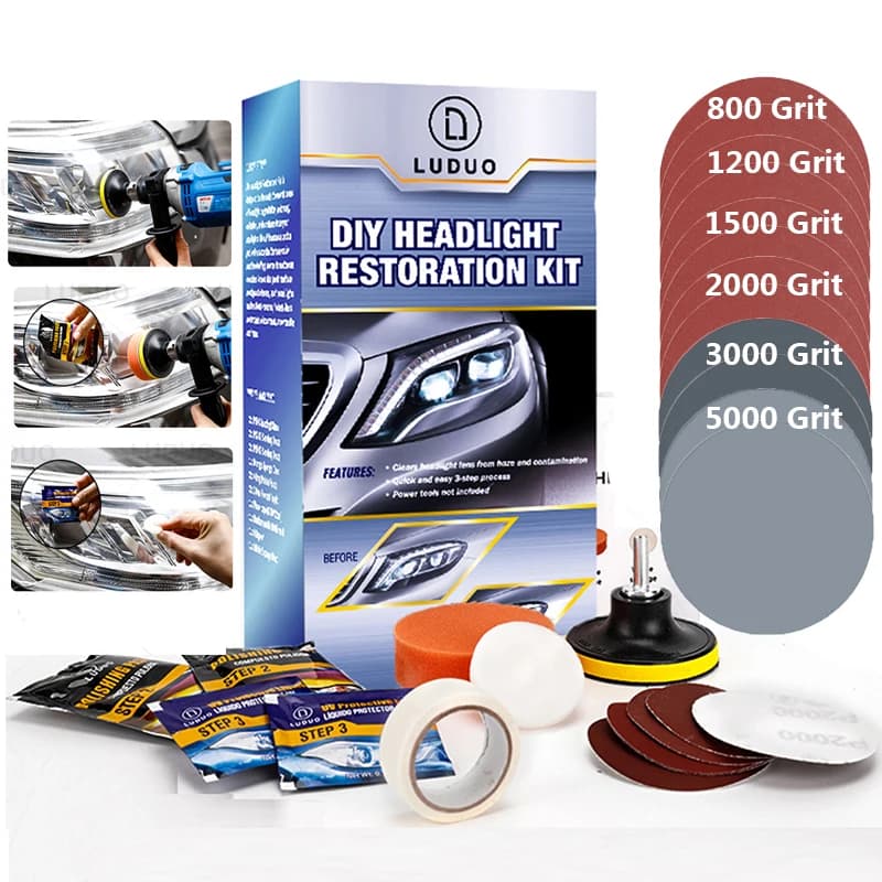 Dischi abrasivi da 3 "Kit di restauro fari luci per auto fari lucidati protezione UV ripristino tampone di lucidatura detergente per trapano