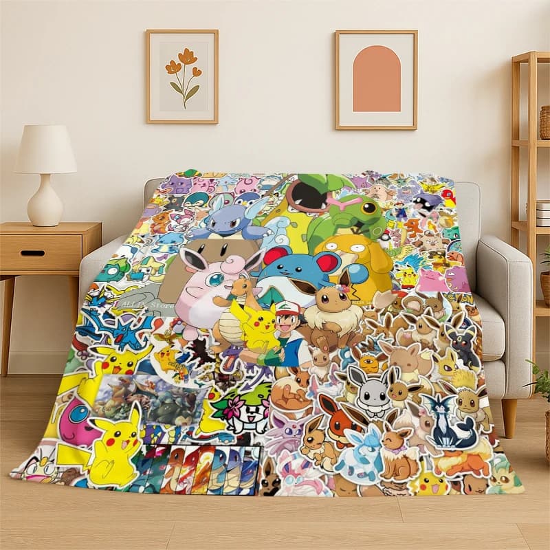 Simpatica Coperta in Flanella con Cartone Animato Pokémon Pikachu, Morbida e Calda, per Camera da Letto, Soggiorno, Viaggi, Campeggio, Picnic, Bambini