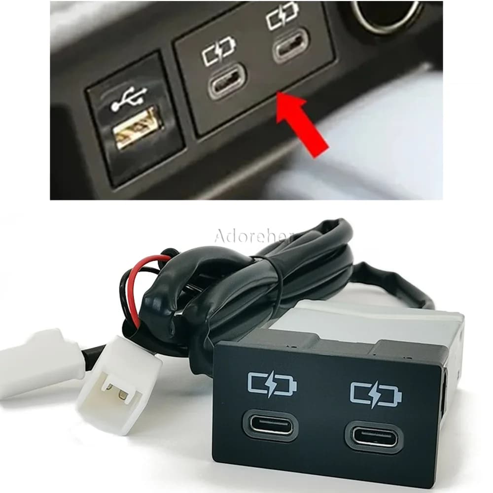 Presa di interfaccia caricabatteria per auto Doppio adattatore per caricabatterie rapido di tipo C adatto per Toyota Sienna Camry Corolla RAV4 Land Cruiser 18-22