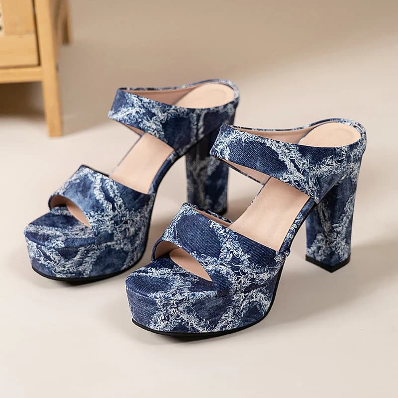 Women's Summer Sandals 2026 Denim with High Heel, New Waterproof slippers with Plateau, Big Sizes 34-42, Women's Sexy Shoes