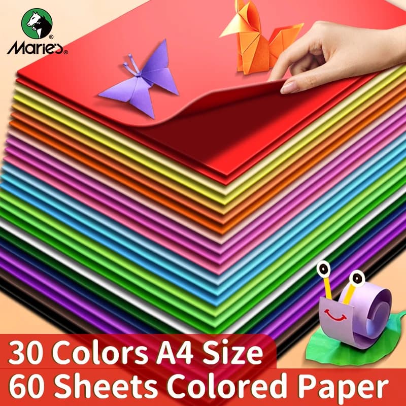 Marie's 60 Sheets of Premium A4 Colored Paper for Origami,Crafts,Featuring 30 Vibrant Shades for School Projects,Home Creations