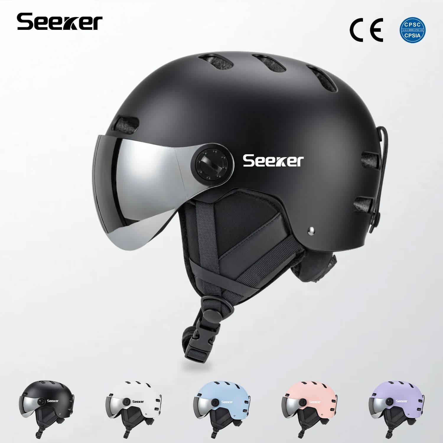 SEEKER Professional Ski Helmet Outdoor Skiing Breathable Head EPS+ABS Combined Ski Helmet Goggles Integrated Ski Safety Helmet