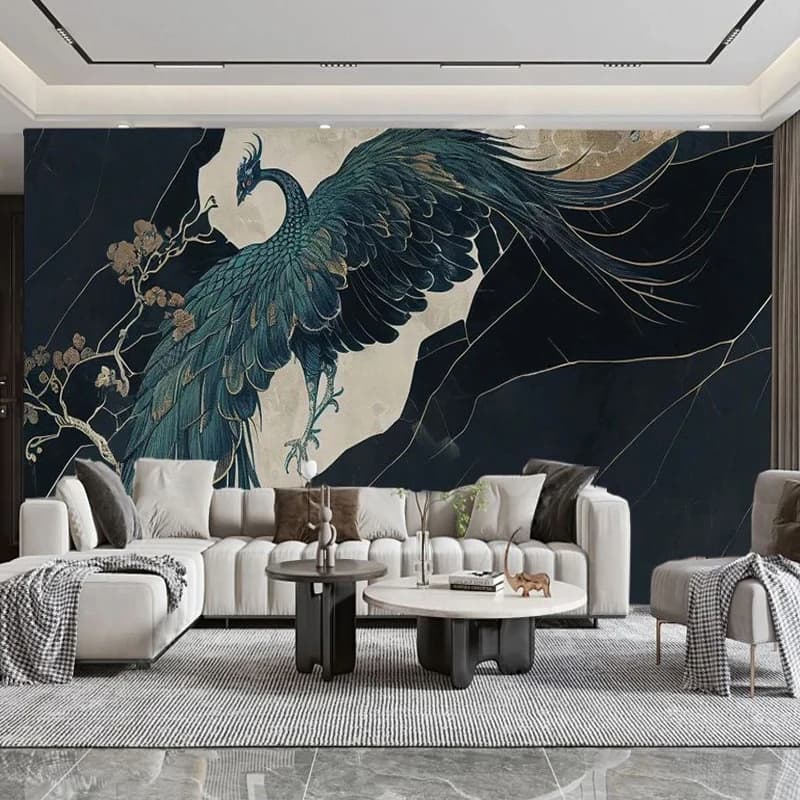 Modern creative blue peacock art wall painting 3D custom wallpaper large mural wallpaper living room TV background home decorations