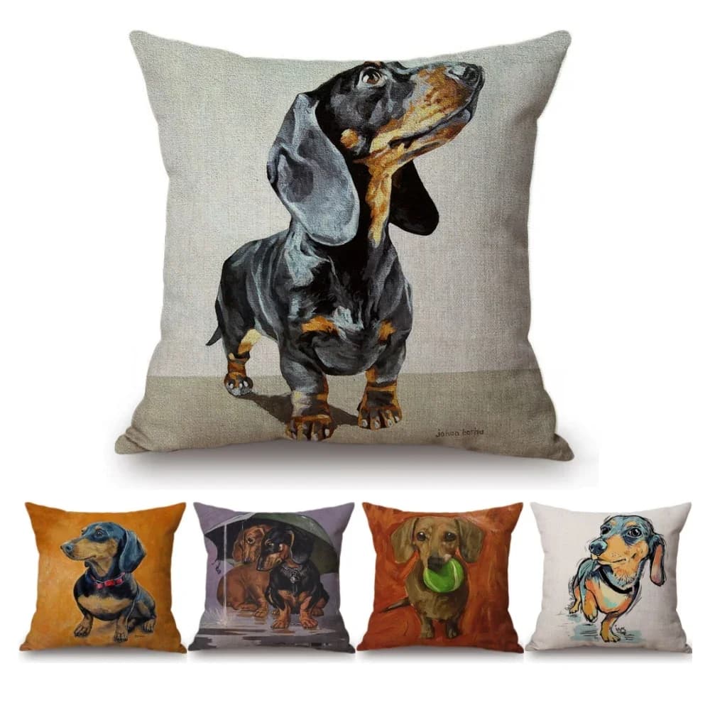 Oil Painting Bass Dog Chair Cotton and Linen Bearing Home Decorative Doxie Pet Dog Puppies Cute Bearings for Living Car