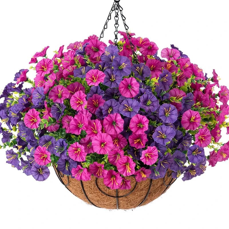 4 confezioni di fiori artificiali in seta finta, fiore di gloria mattutina, piante di eucalipto, resistenti ai raggi UV, giardino, casa estiva, decorazione esterna
