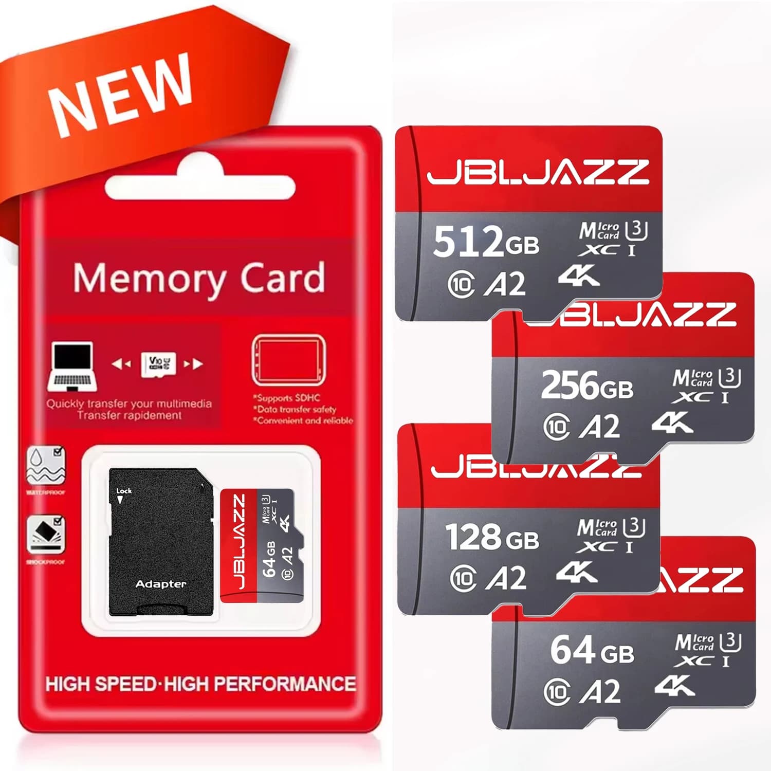 Scheda Micro SD ad Alta Velocità U3 V30, Scheda SD 512GB 256GB 128GB 64GB, Schede Flash TF per Telefono, GoPro, Fotocamera, Nintendo Switch