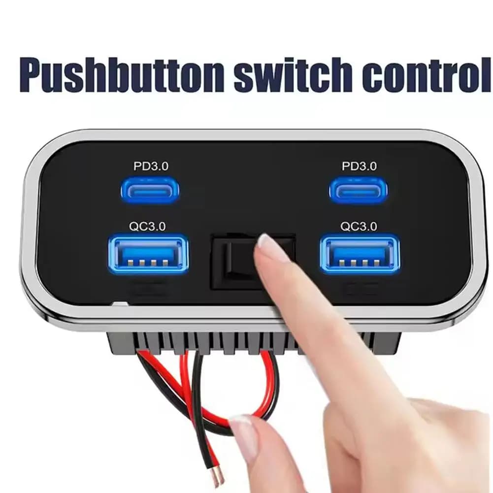 4 porte 12V RV Presa USB 76W Dual PD3.0 Type-C Carica rapida e QC3.0 Adattatore per caricabatterie per montaggio a parete per pannello per autobus marino ATV Tr E8Y5