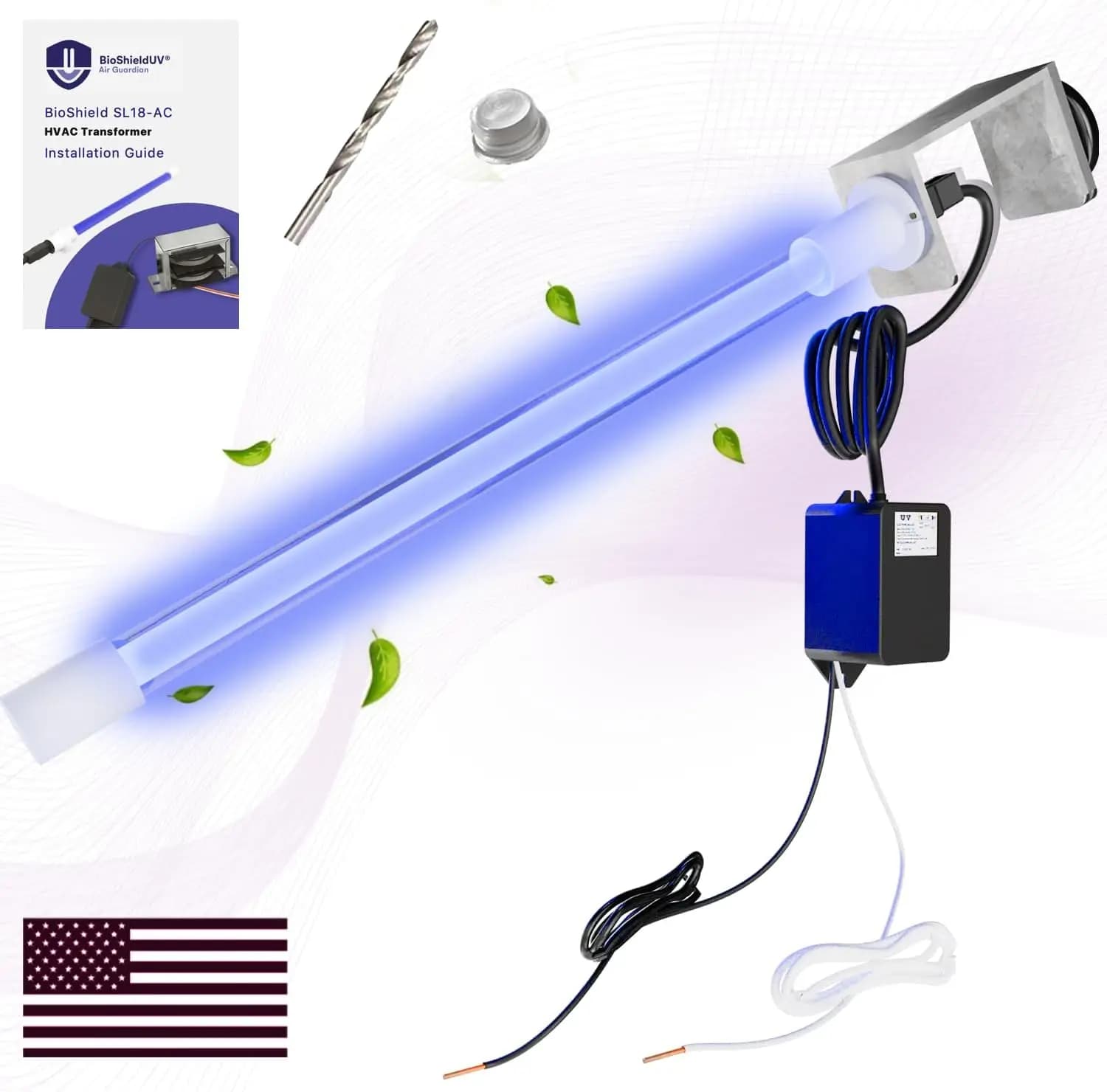 Lampadina purificatore d'aria a luce UV HVAC da 18 W 24 V con supporto magnetico per sistemi CA - Lampada UVC per condizionatore d'aria