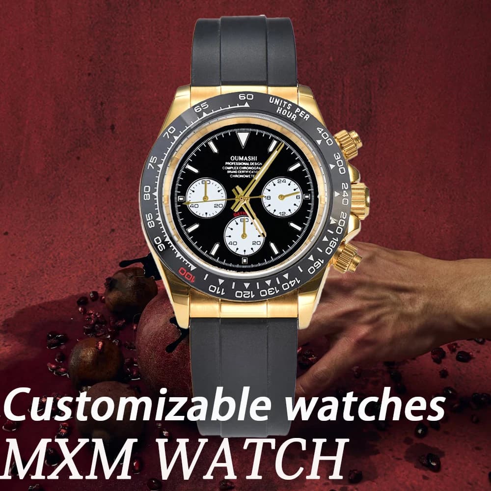 customized vk63 watch 39,3 mm quartz movement Vk63 gold watch case waterproof steel men's dial black chronograph luminous watch