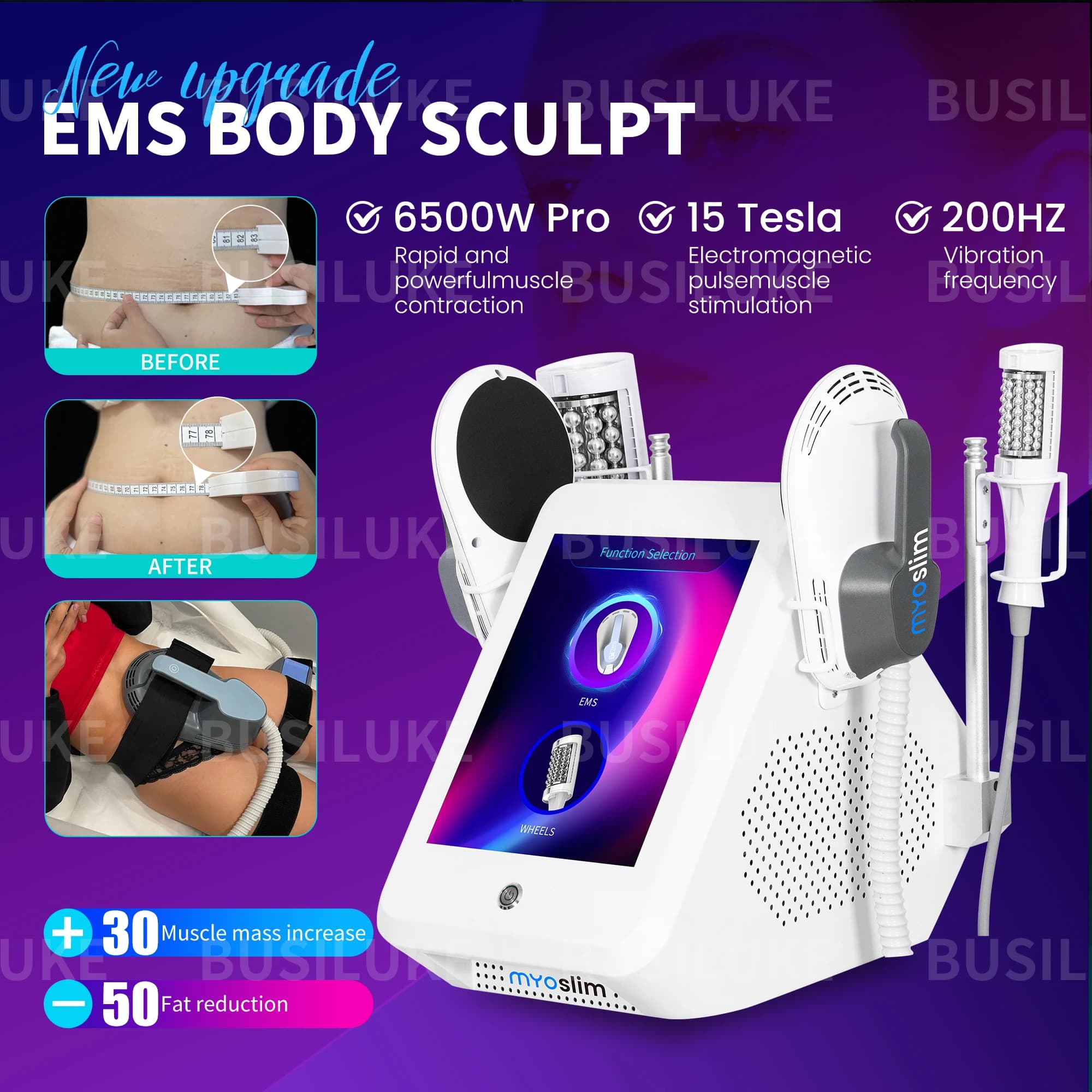 Myoslim EMS NEO 6500W PRO RF HIEMT Macchina per Scolpire il Corpo, Stimolatore Muscolare Elettrico, Massaggiatore Muscolare, Brucia Grassi, Dimagrante, per Glutei