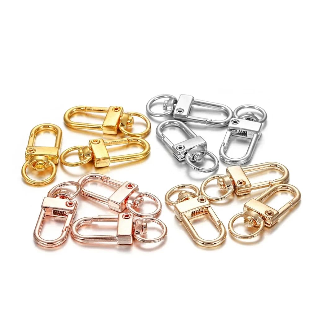 30 pz/lotto 12x33mm Moschettoni Girevoli in Metallo Oro Rodio per Creazione Gioielli Fai da Te, Accessori per Portachiavi e Catene