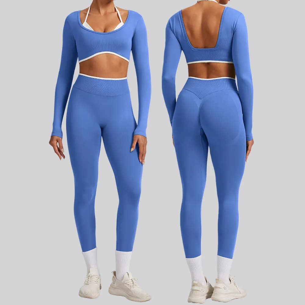 2 pcs yoga jumpsuit set sports gym set women's seamless jumpsuit running sports leggings workout clothing long sleeve sports clothing