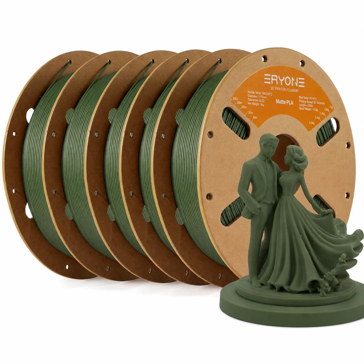 ERYONE 1/5KG PLA Filament Premium matt 3D printing, multicolor available, matt platinum filament, maximum print speed 100 mm/s, 1 kg/bobin