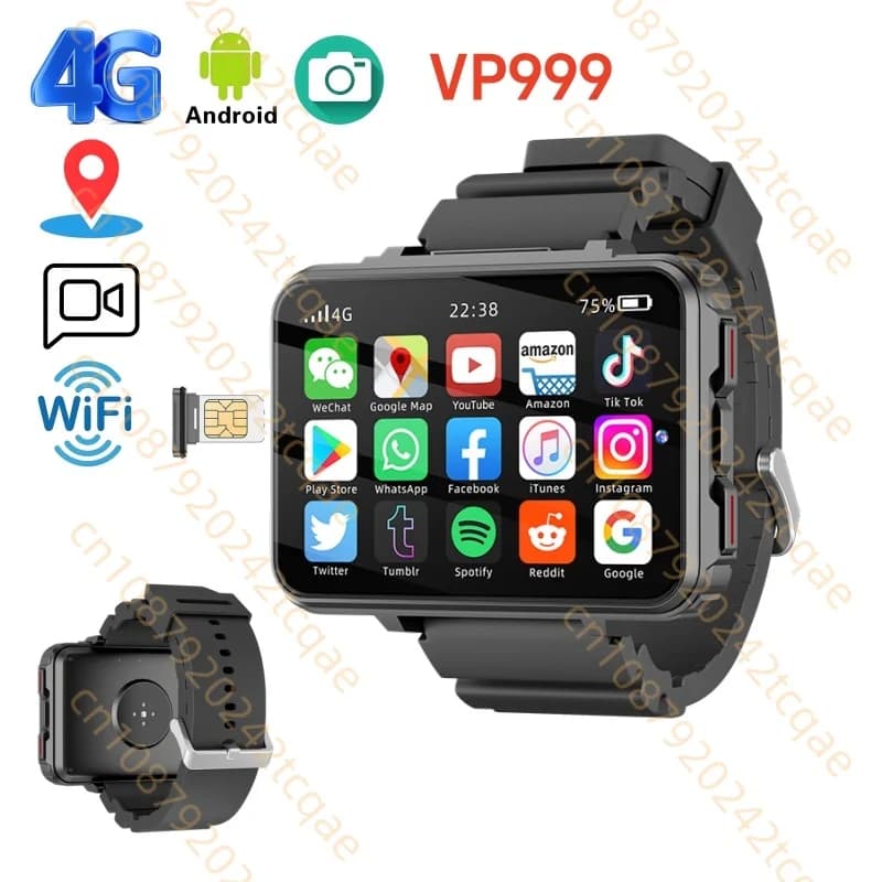 Grande schermo VP999 Smart Watch Sistema operativo Android Telefono 1500 mAh Videochiamata 4G WiFi GPS APP Scarica doppia fotocamera Deepseek Smartwatch