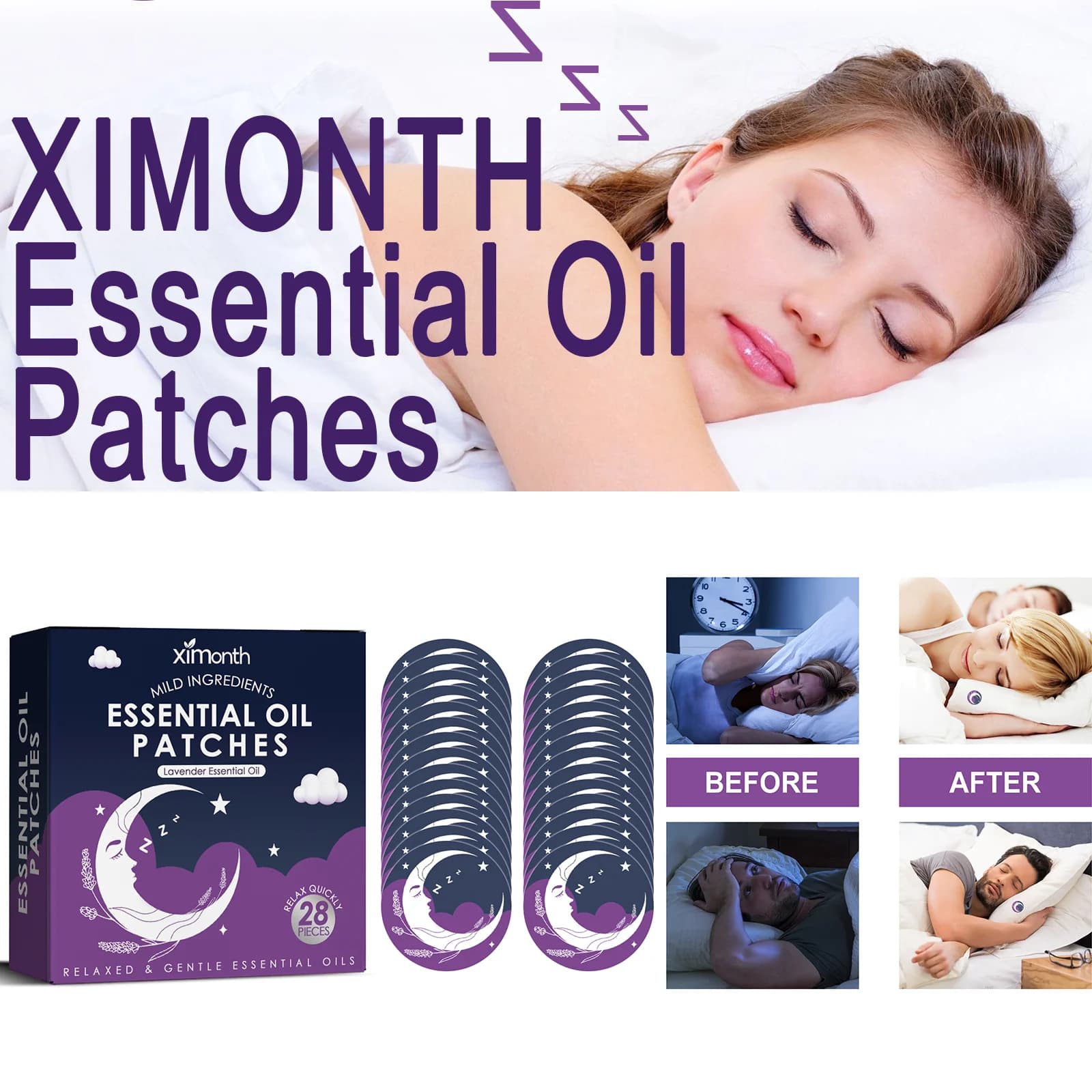 XIMONTH 28 pieces essential oil patches regulate rest patterns fall asleep quickly variety of essential oils of vegetable extract