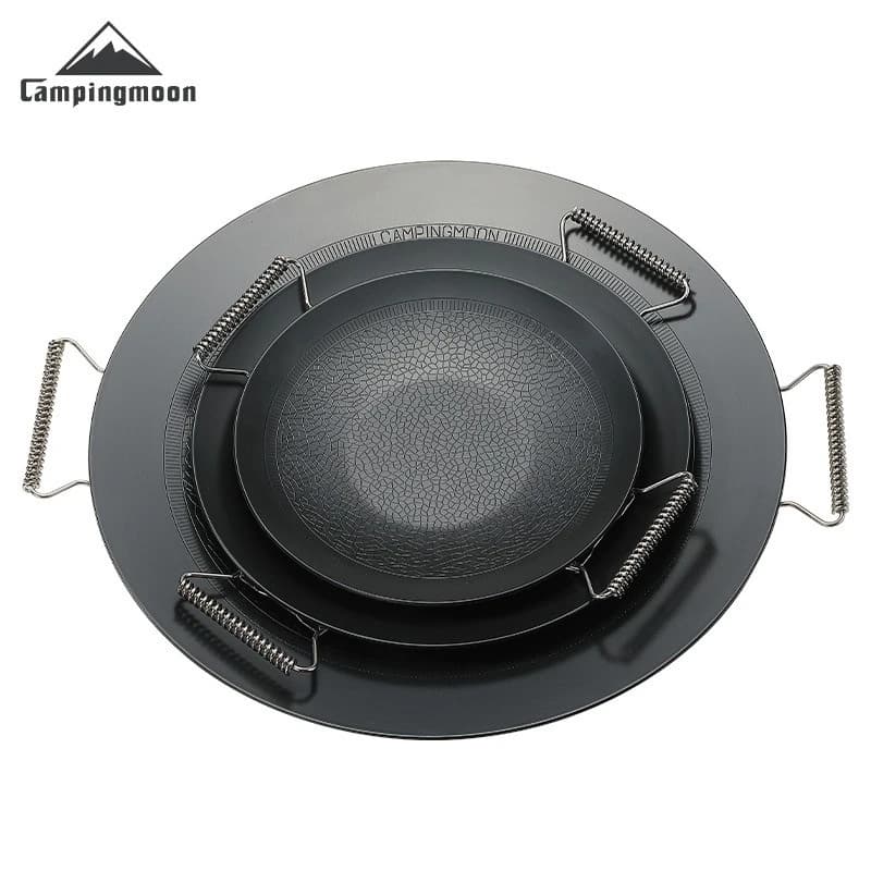 CAMPINGMOON GRW-27F Teglia da forno antiaderente in acciaio a tre strati Piccola padella da cucina Piatto da barbecue pieghevole