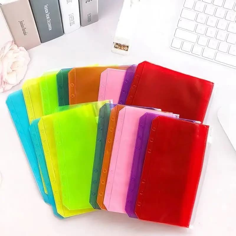 A5/A6 7 Pezzi Tasche raccoglitore quadrate Cartelle con cerniera per raccoglitore per notebook a 6 anelli Borsa per archiviazione documenti con foglie in PVC impermeabile