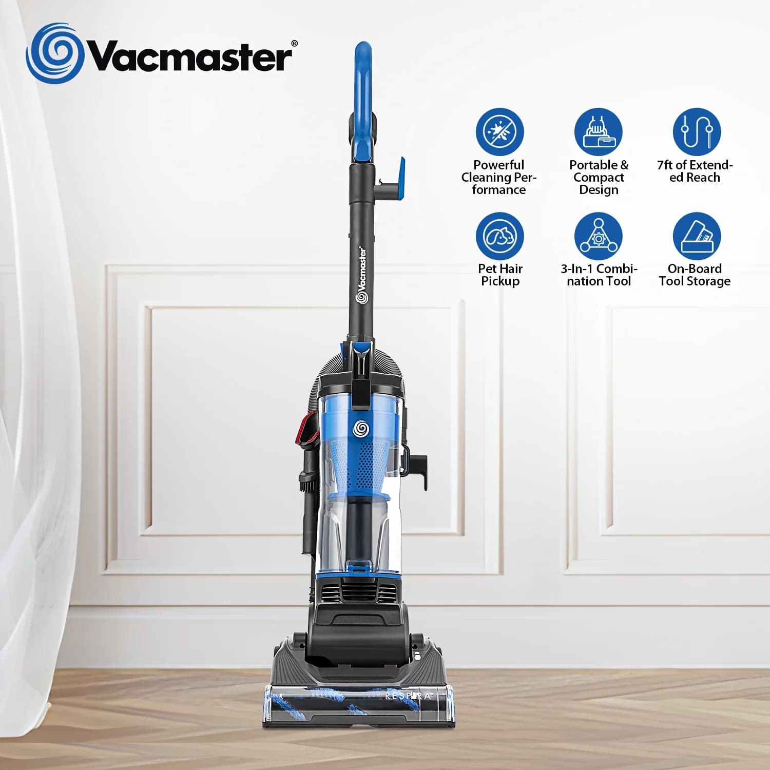 Aspirapolvere verticale senza sacco usVacmaster 1150W con contenitore per la polvere di grande capacità, sistema di filtrazione ciclonica efficiente e cavo da 17 piedi per tappeti, pavimenti duri e peli di animali domestici