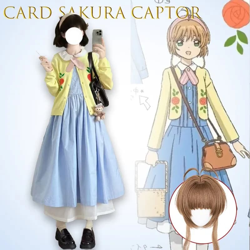 Kinomoto Card Captor Sakura Cosplay Outfit Abito in stile giapponese Costume anime Set completo Maglieria in fibra di poliestere traspirante