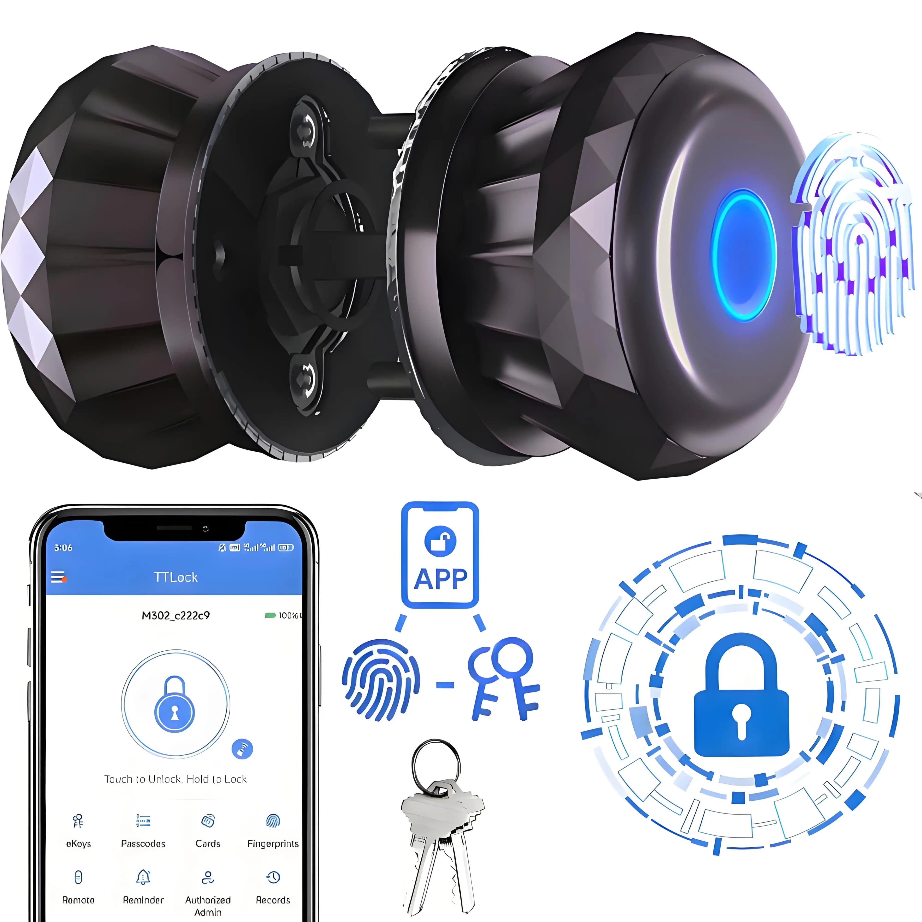 Serratura intelligente senza chiave per fabbro Catenaccio intelligente con controllo app, impronta digitale e serratura elettronica a 2 chiavi per ufficio domestico
