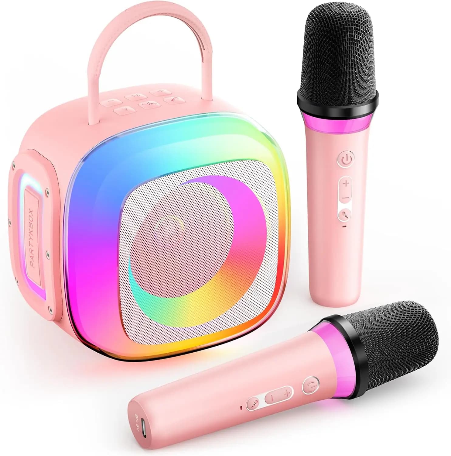 Macchina Karaoke Portatile con 2 Microfoni Wireless per Bambini e Adulti, Altoparlante per Feste in Casa, Giocattolo Regalo per Età 4-12+