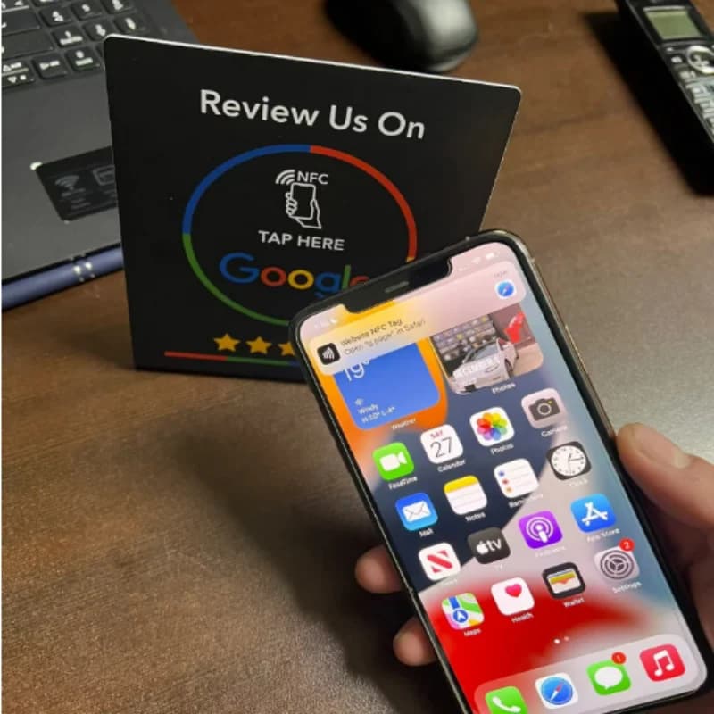 Review card Google Standing programmable 13.56 Mhz NFC station table with folded support for Google review display