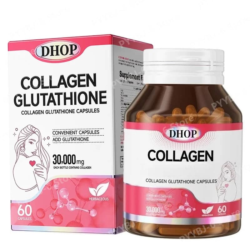 DHOP Collagen Glutathione Softgels with Vitamin C Dietary Supplement for Skin Hydration & Antioxidant Support 60Count for Adults