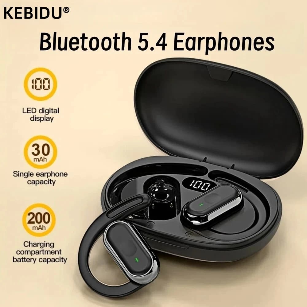 KEBIDUMEI Open-Ear Bluetooth 5.4 Earphones Ear Hook TWS Wireless Headphones IPX6 Waterproof Headsets HiFi Stereo Sports Earbuds