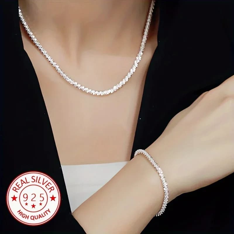 Luxury 2pcs Set 925 Sterling Silver Charms Bracelets Necklaces Jewelry Set for Women Lady Designer Jewelry Wedding Party Gifts