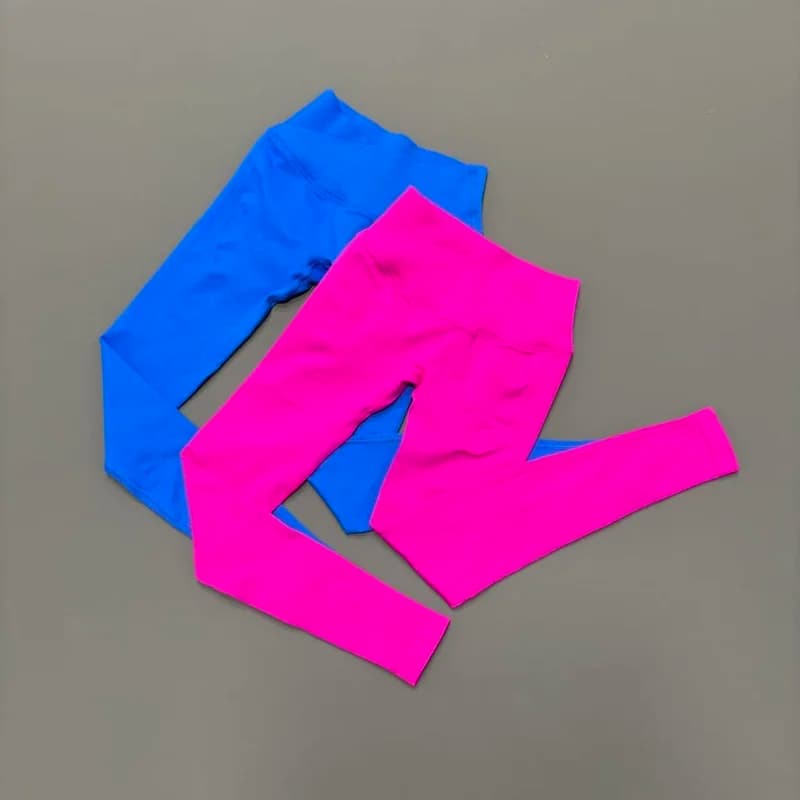 HISTELLO Df Leggings per la visione solida Pantaloni da yoga senza cuciture da donna a forma di V con fascia bassa a coste Collant da palestra da corsa Leggings sportivi da allenamento