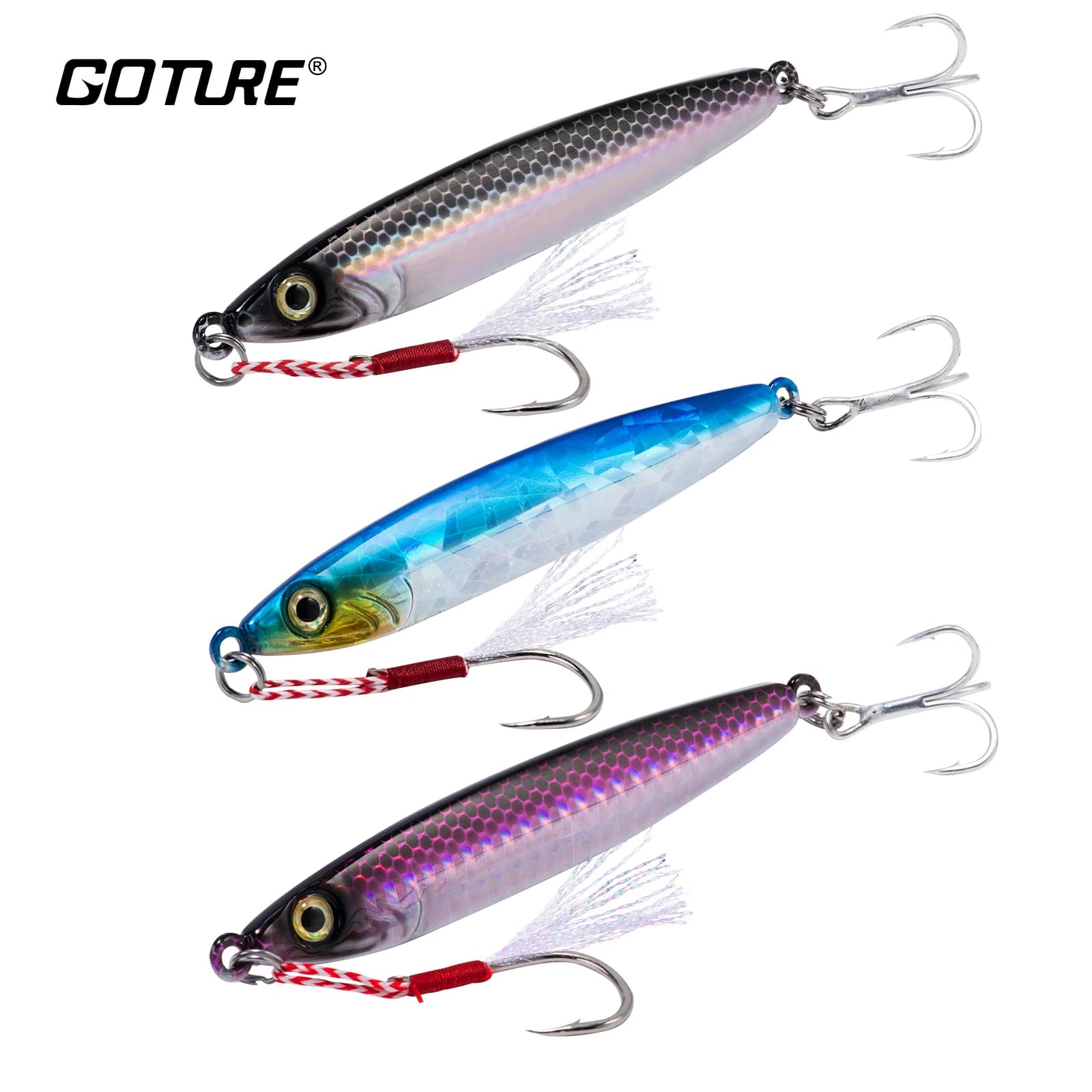 Esca Goture per Slow Jigging 60g/80g in Tungsteno, Esca Dura Affondante 3D con Amo in Acciaio ad Alto Tenore di Carbonio, per Pesca in Acqua Salata e Dolce