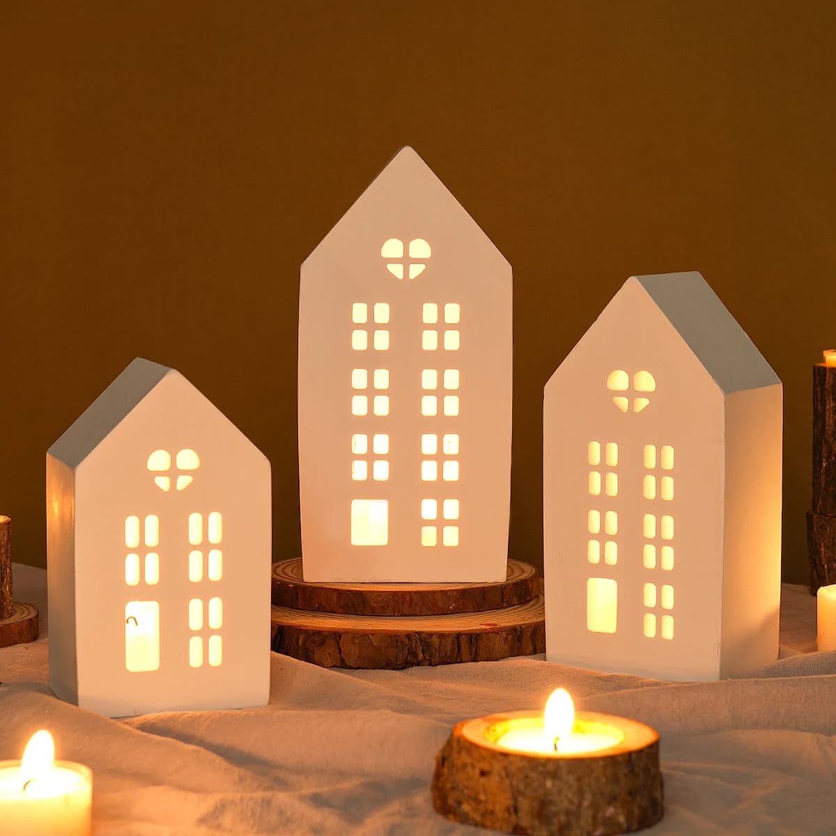 House Candle Holder Silicone Mold DIY Handmade Window Houses Plaster Concrete Resin Candlestick Craft Casting Molds Home Decor
