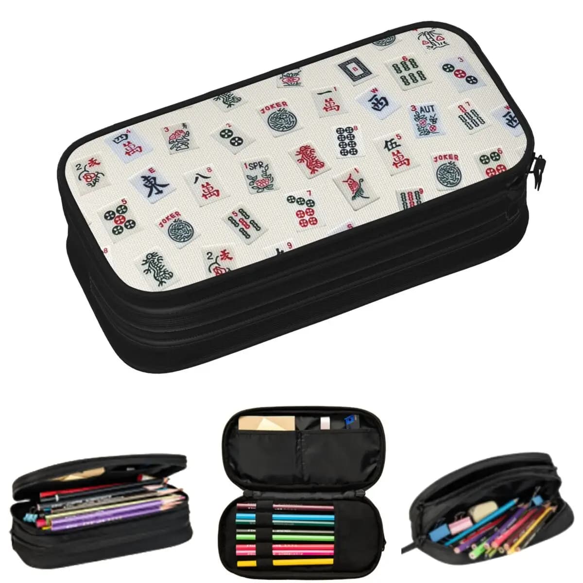 Astuccio per matite con design a tessere di Mahjong, regalo per studenti, portapenne, borsa per matite, astuccio di grande capacità