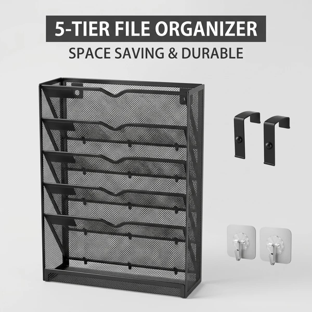 5 Tier File Organizer Wall Mount,Space Saving Document Holder Rack for Desk,Vertical Paper Storage Tray for Office Home