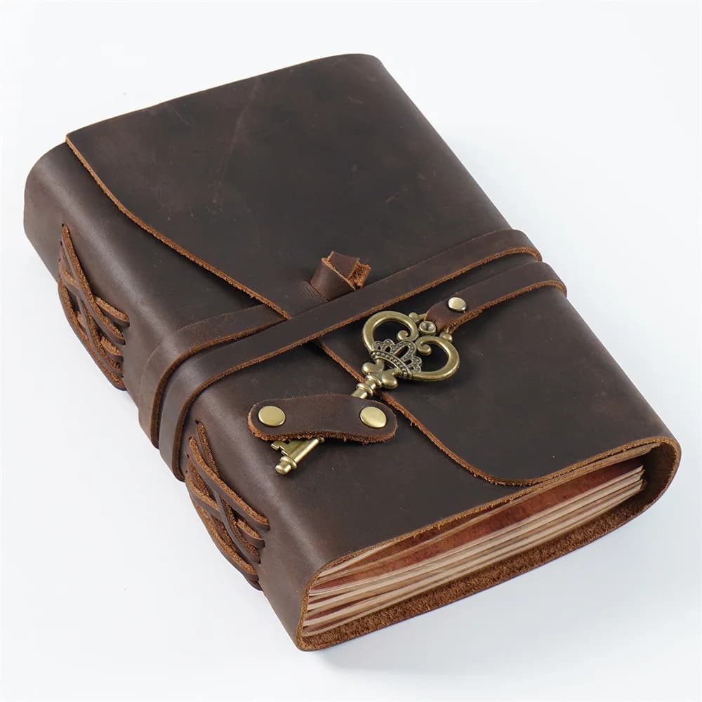 Diario magico di viaggio in pelle retrò, taccuino fatto a mano con chiave, libro da viaggio, carta bianca, 300 pagine, regali per coppie