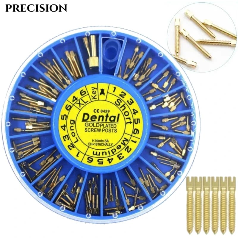 120 pz/scatola Dentale Endodonzia Vite Conica Post Endo Perni Canalare TITANIO Puro Placcato Oro Quarzo Materiale In Acciaio Inox