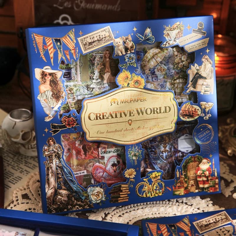 Mr Paper 100 pezzi/borsa Adesivi della serie World Creation Confezione regalo Adesivi vintage in stile europeo e americano Manuale fai da te Scrapbook