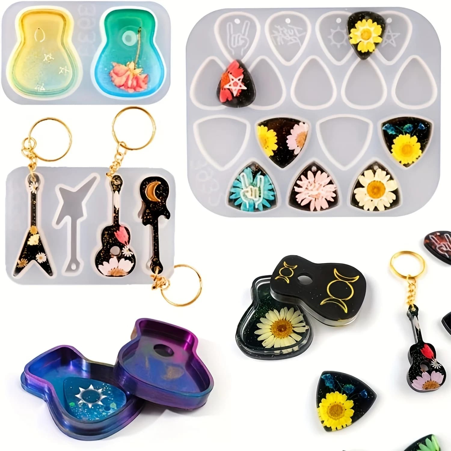 DIY Guitar Pick Silicone Mold Set, Epoxy Resin Casting Molds for Guitarists, Personalized Gift Making Supplies, 3 Shapes