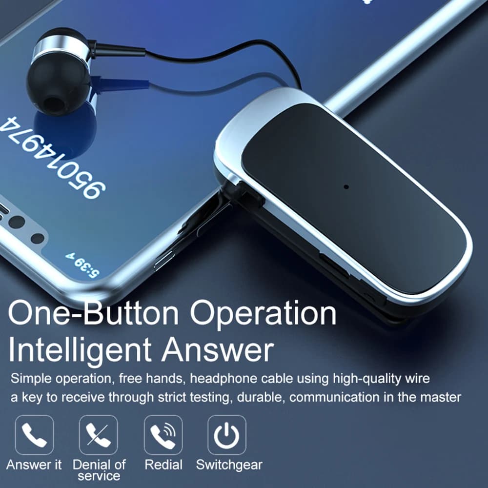 Bluetooth K52 Wireless Business headset, retractable in-ear headset, hands-free sports headset for driver, stereo headset with telescopic clip.