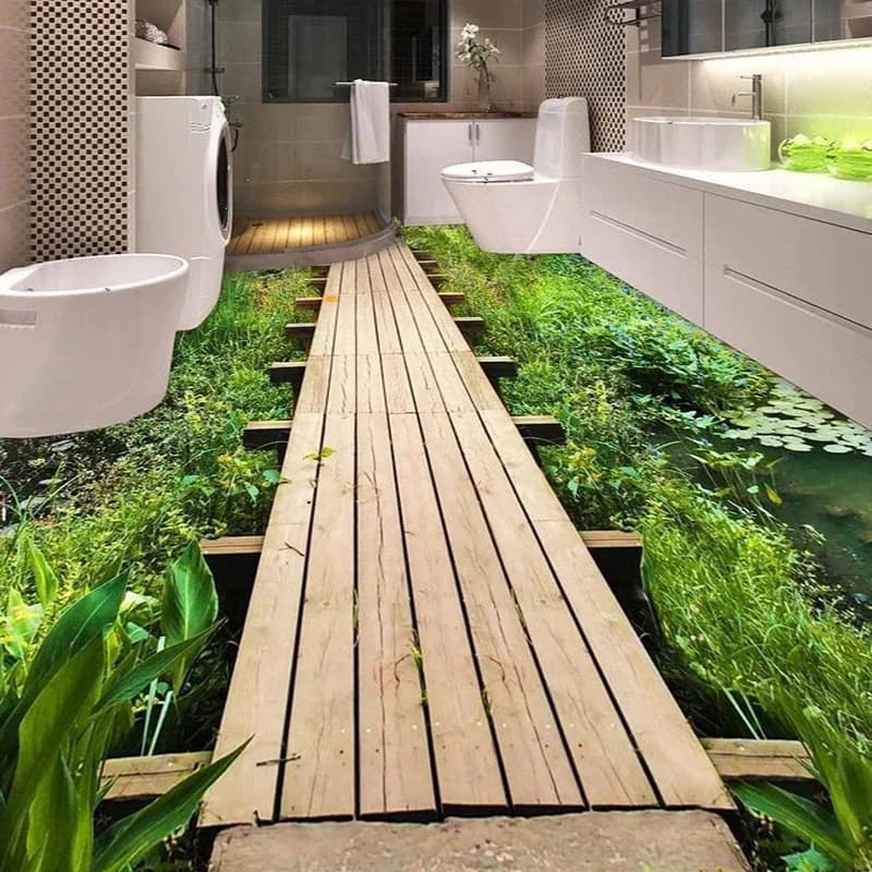 3D Custom Self-adhesive Floor Wall Grass Pond Bathroom Bathroom Bedroom Wall decal 3D Floor Waterproof PVC Wallpapers