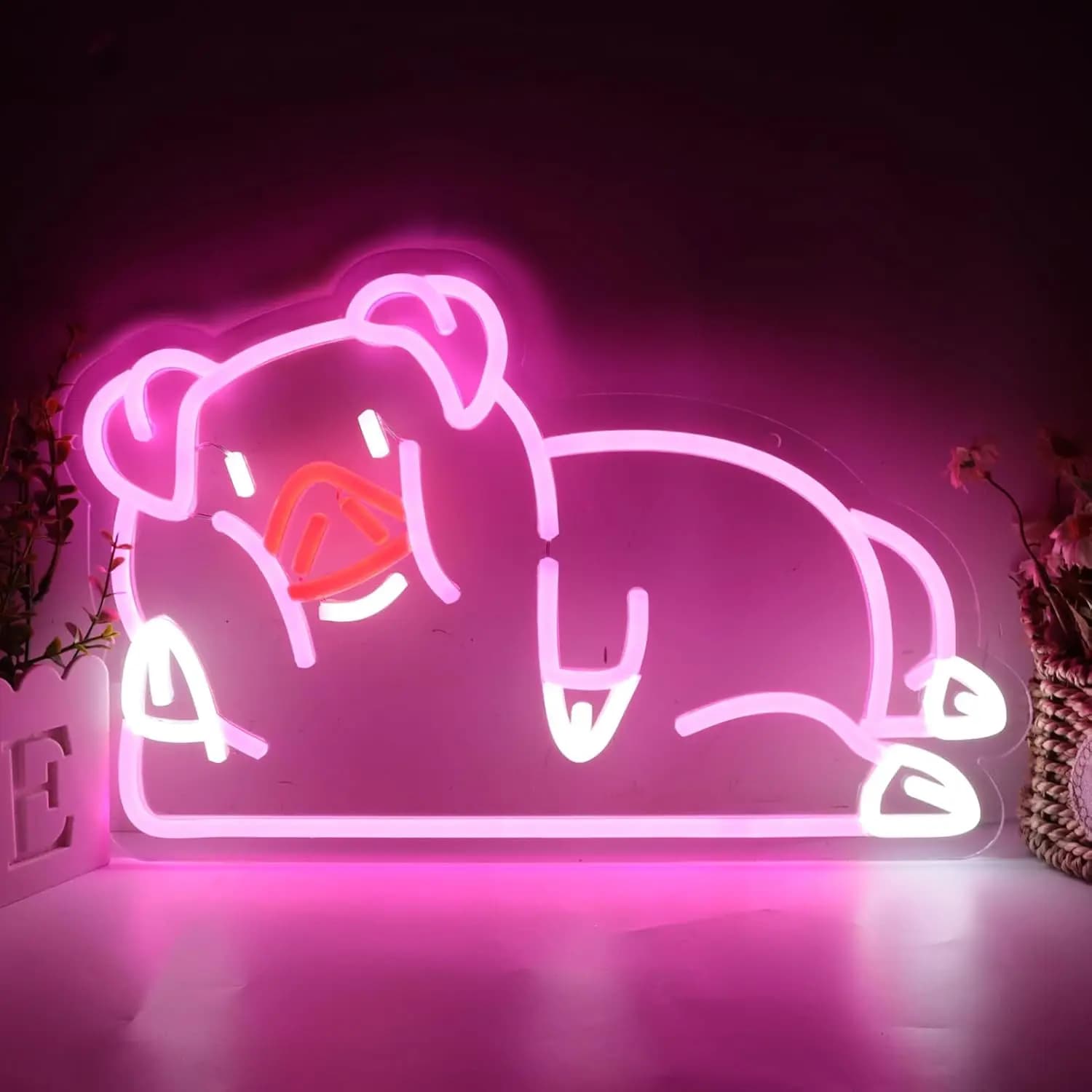 Simpatico insegna da parete al neon con luci al neon a forma di maiale dimmerabili per pub, camera da letto, ristorante, sala giochi, decorazioni per feste, estetica, disegna regali di compleanno