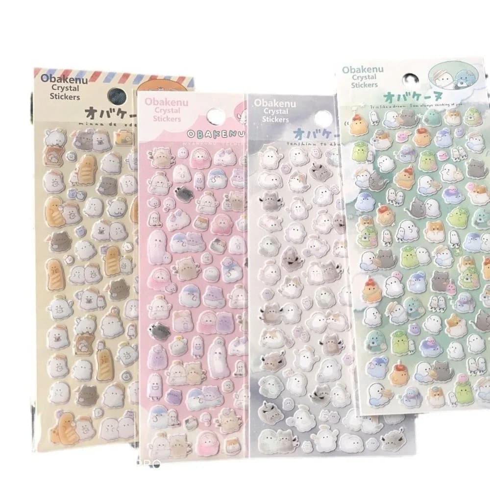 4-Piece Officially Licensed Cute Ghost & Little Ghost Crystal Epoxy Resin Stickers - Multiple Styles Cartoon Mini Decor