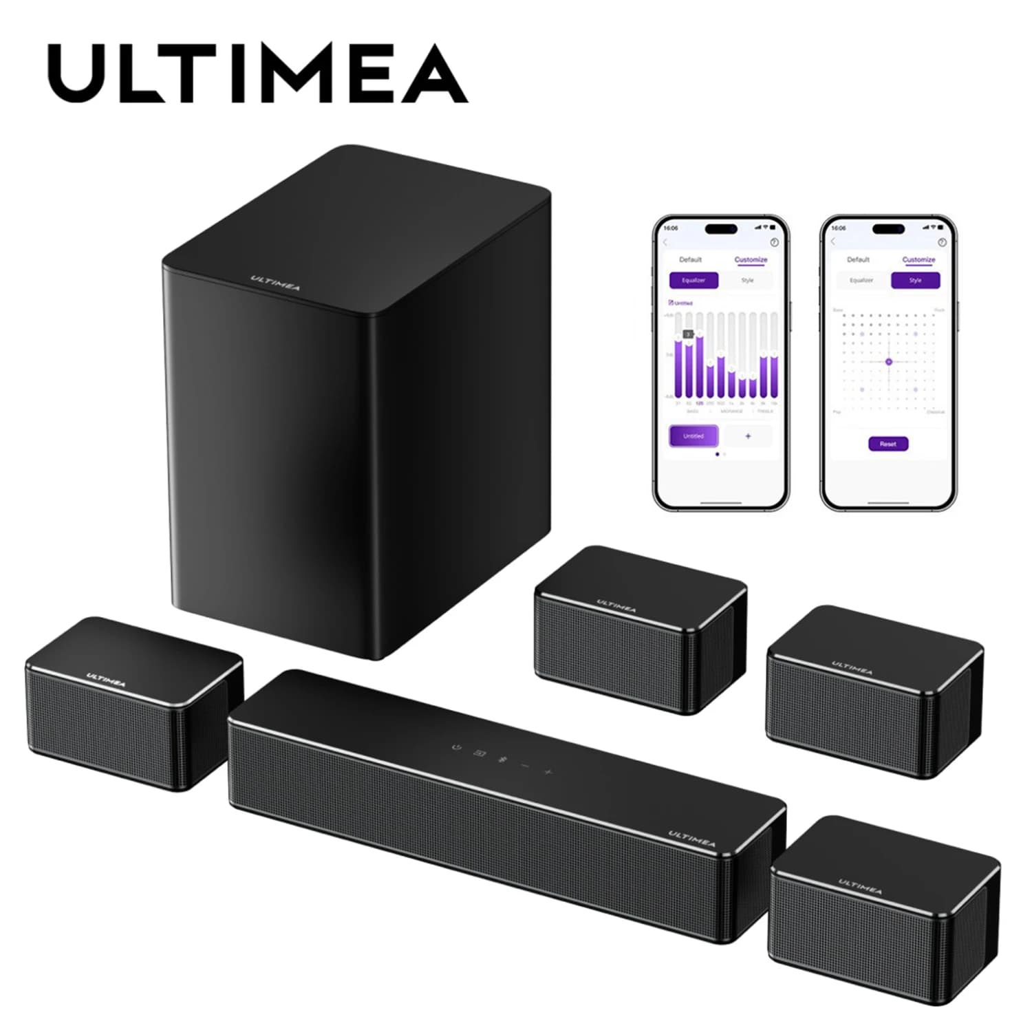 ULTIMEA 7.1 Surround Soundbar, 3D Virtual Surround Sound System with Subwoofer,2 Rear Speakers, Home Theater TV Speakers,Black